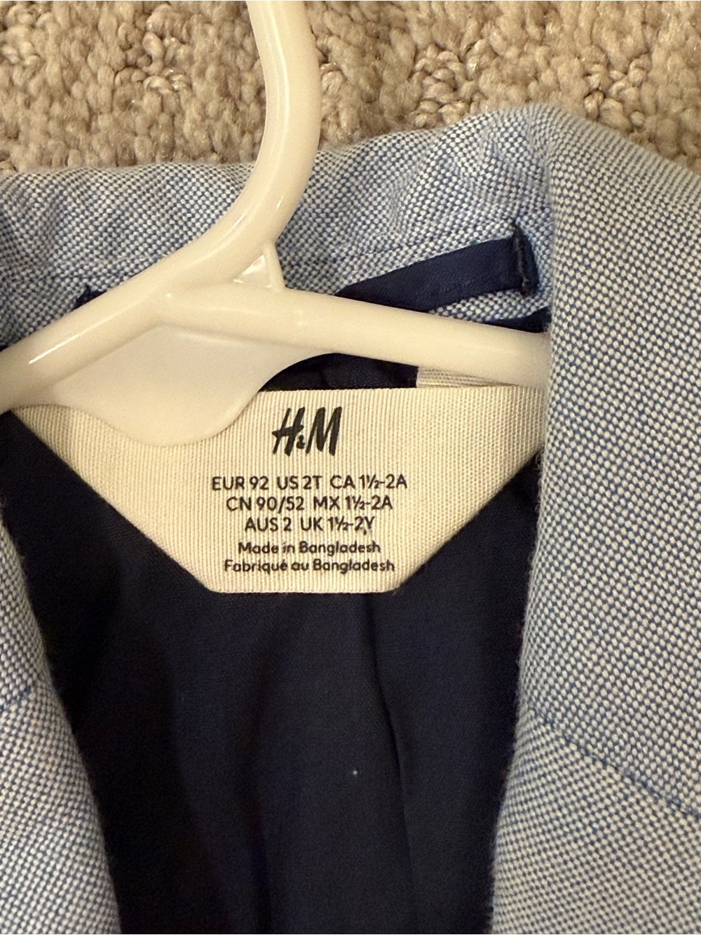 H&M Kids 100% Cotton Light Blue Lined Blazer Jacket, 2T - Picture 3 of 4